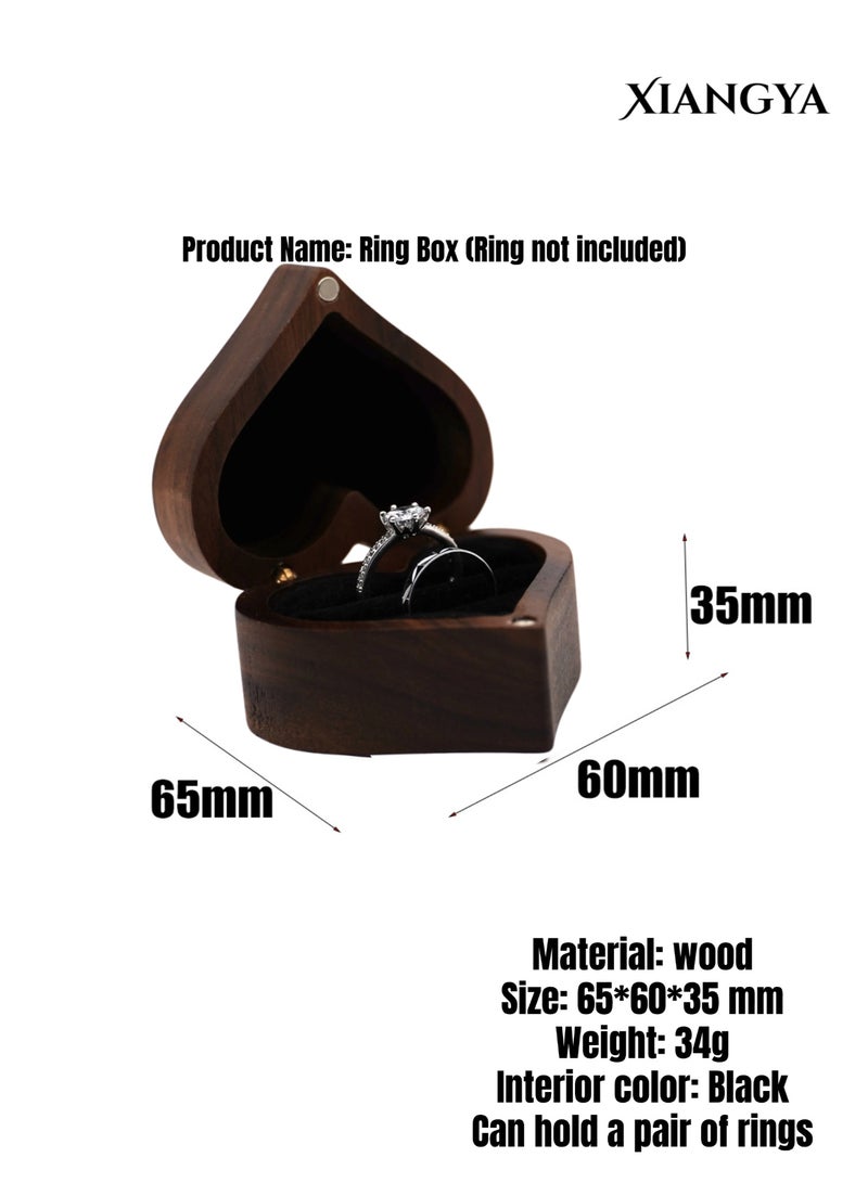 XIANGYA Wooden Ring Box for Couple Rings – Heart Shape Walnut Wood Ring Holder with Black Velvet Interior for Proposal, Engagement & Wedding - Image 2